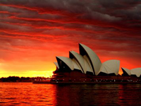 Solnedgång över Operahuset i Sydney